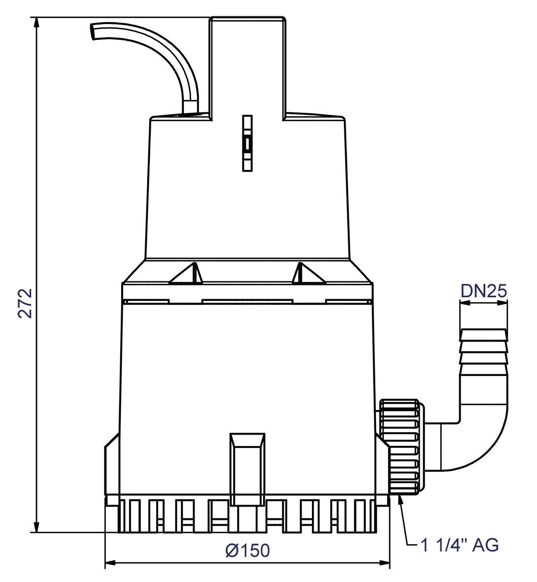 Abmessungszeichnung der Schmutzwassertauchpumpe ZPK 30