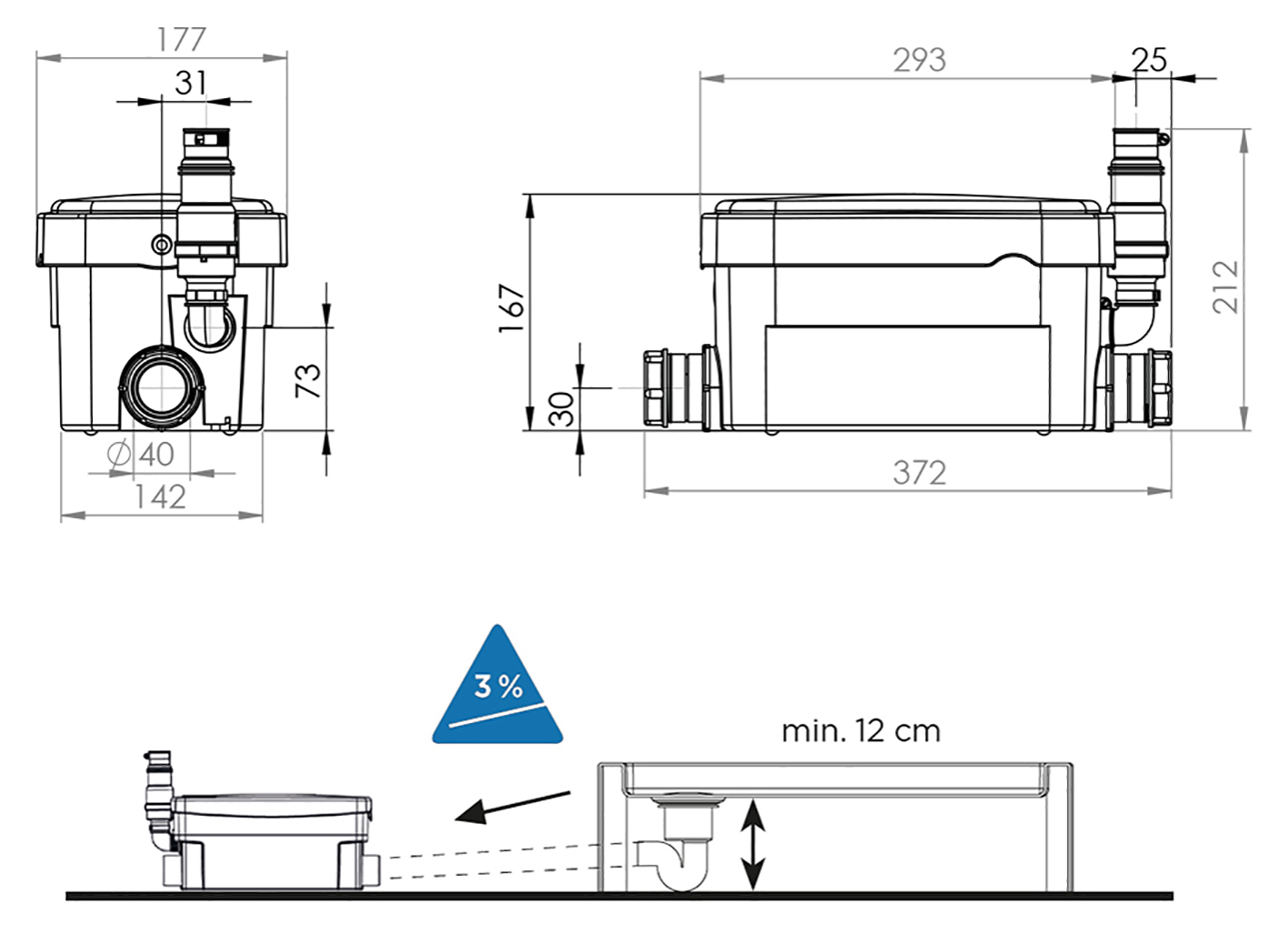 Abmessungen Schmutzwasserhebeanlage D-SWH