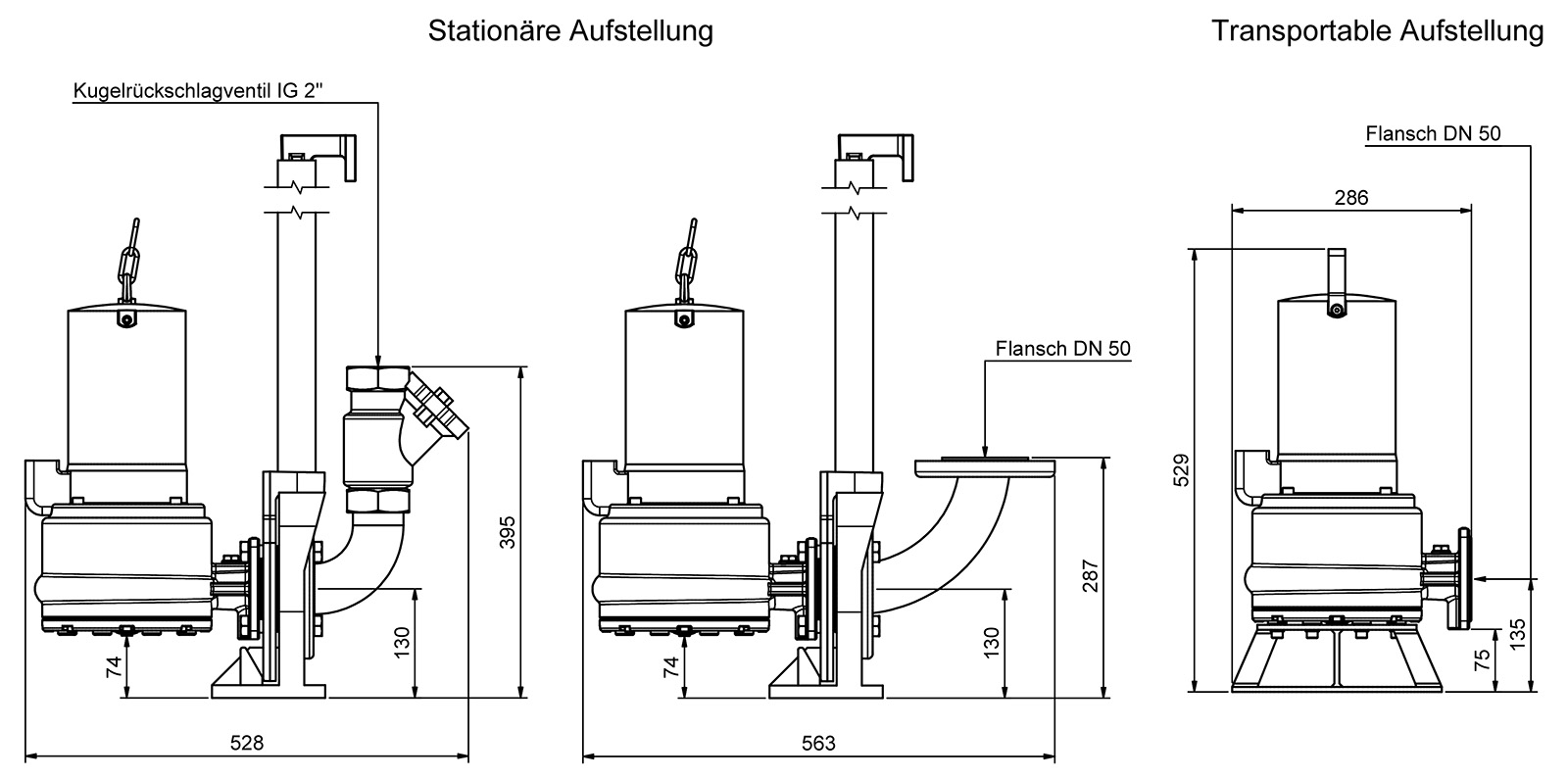Abmessungen Abwasertauchpumpe ZFS 71