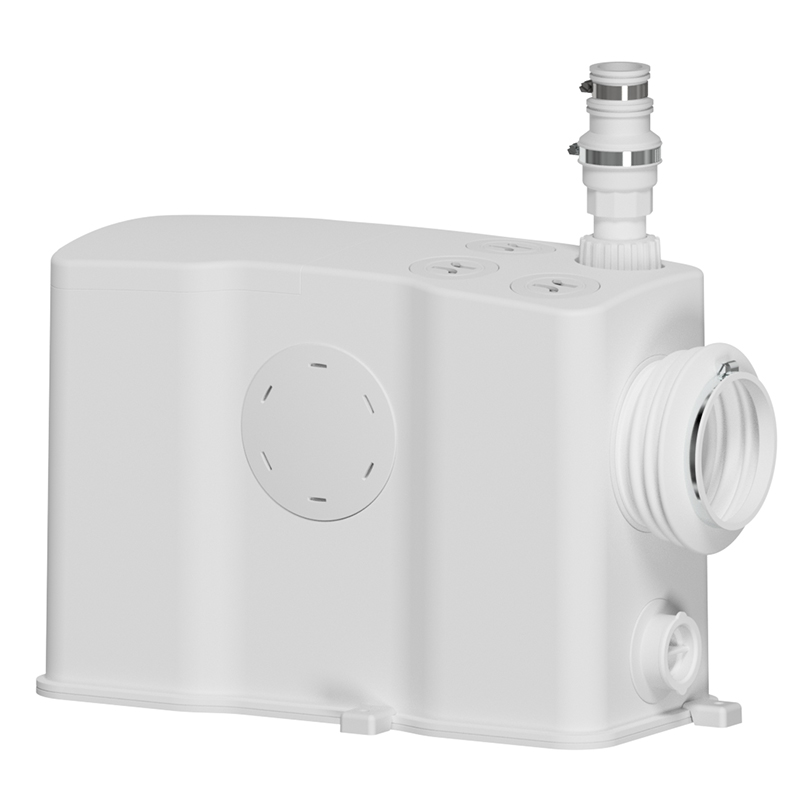 Fäkalienhebeanlage VersaCut von Zehnder Pumpen mit seitlichem WC-Zulauf für flexible Installation hinter einer Vorwand – kompakte Hebeanlage mit Schneidwerk Made in Germany