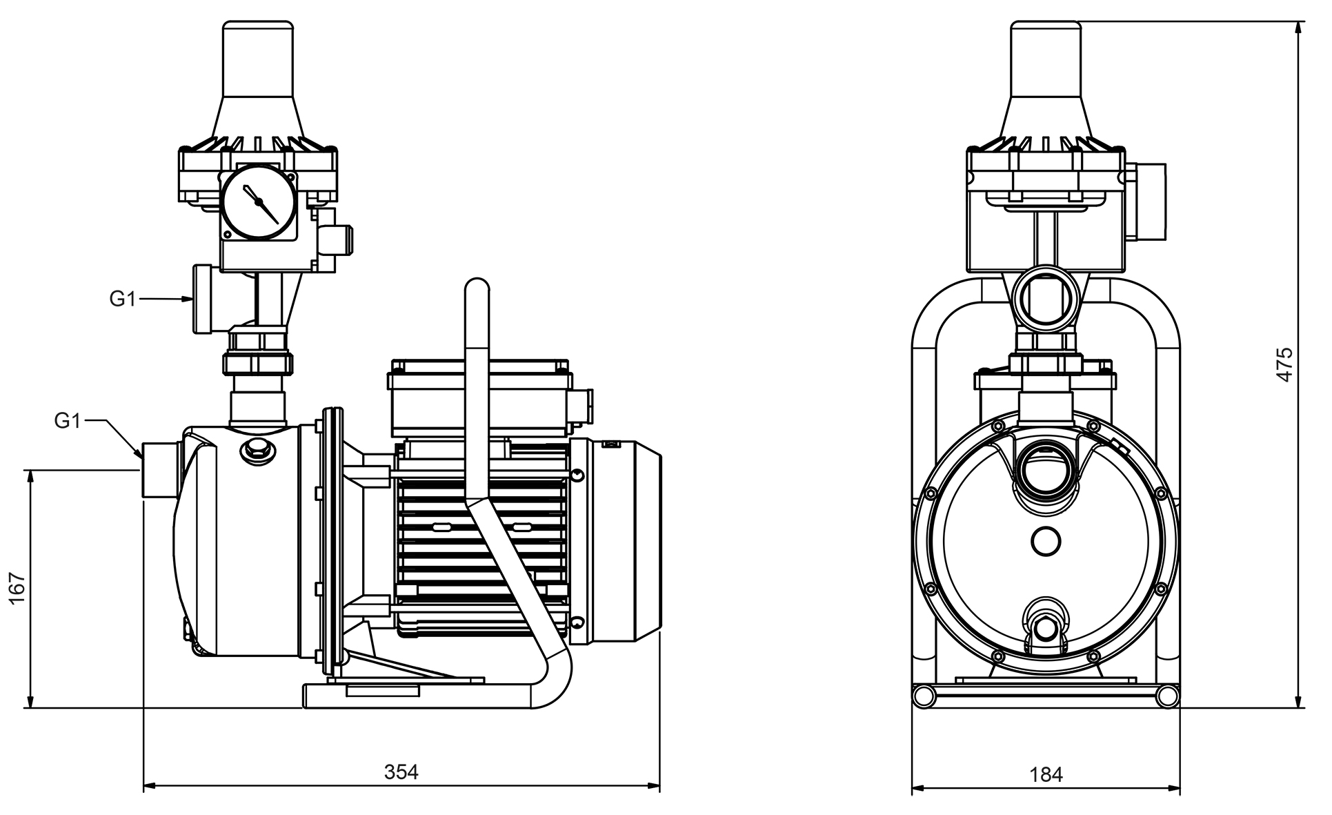Abmessung Hauswasserautomat Gardenpress 1000