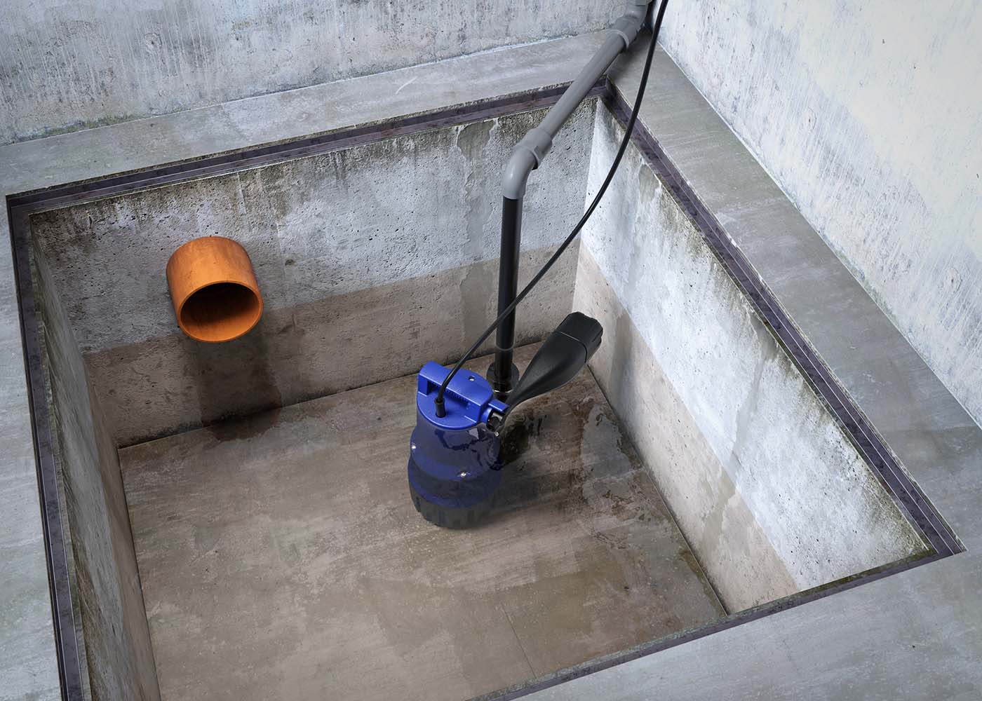 Schmutzwassertauchpumpe Vectis 400 in einem Pumpensumpf im Keller