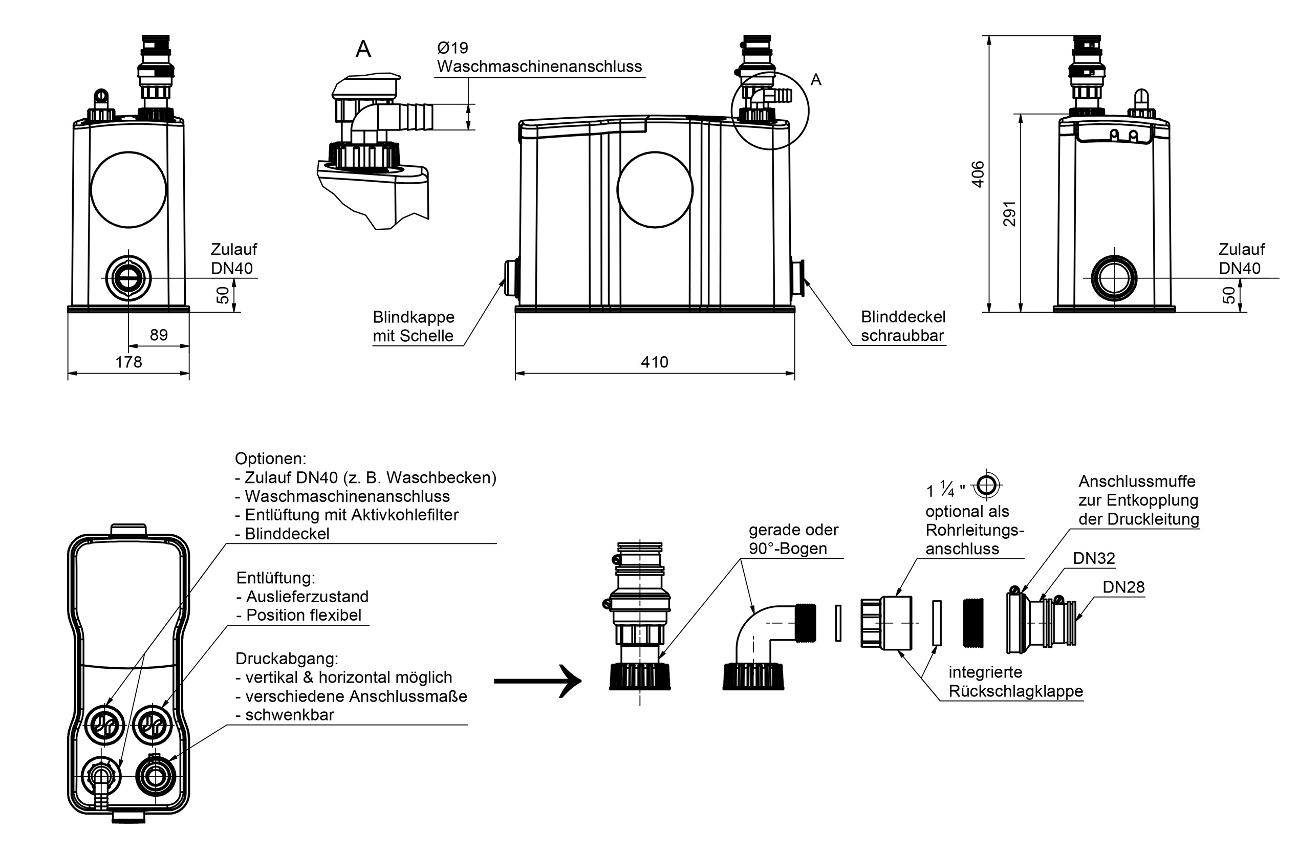 VersaLift Abmessungszeichnung – Schmutzwasserhebeanlage von Zehnder Pumpen Abmessungszeichnung der Schmutzwasserhebeanlage VersaLift von Zehnder Pumpen. Darstellung mit Maßangaben für Breite, Höhe und Anschlusspositionen der Anlage.