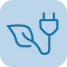 Energieeffizienter IE5 Motor Icon mit einem Blatt und einem Stecker zur Darstellung der Energieeffizienz von IE5-Motoren.