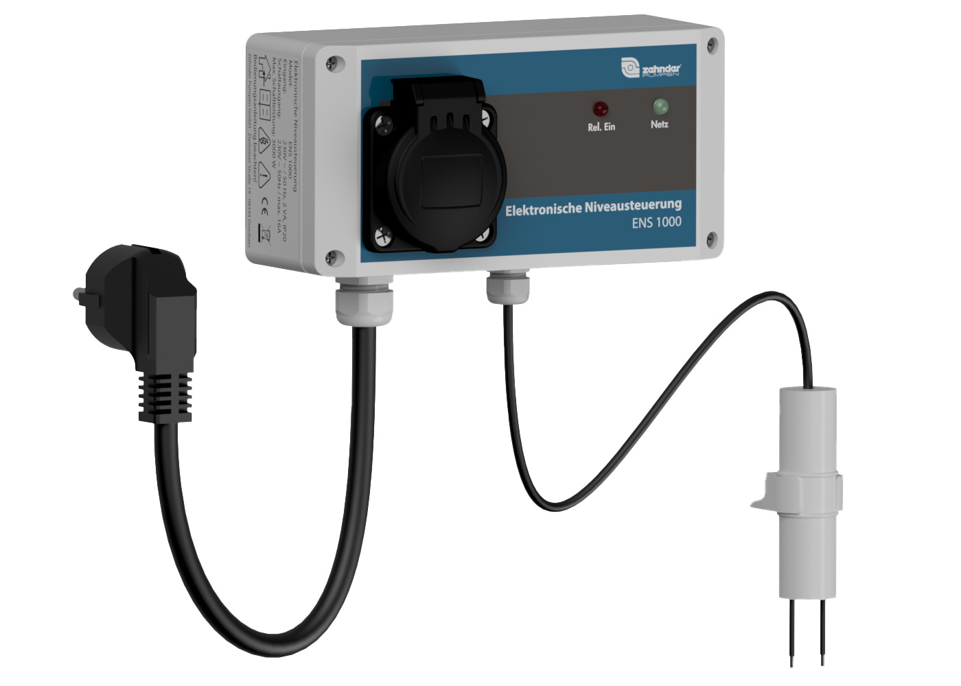 Elektronische Niveausteuerung ENS 1000 Elektronische Niveausteuerung mit Elektrode und Netzstecker