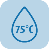 Heißwasserbeständig Icon zur Darstellung der Beständigkeit der Pumpe bis 75°